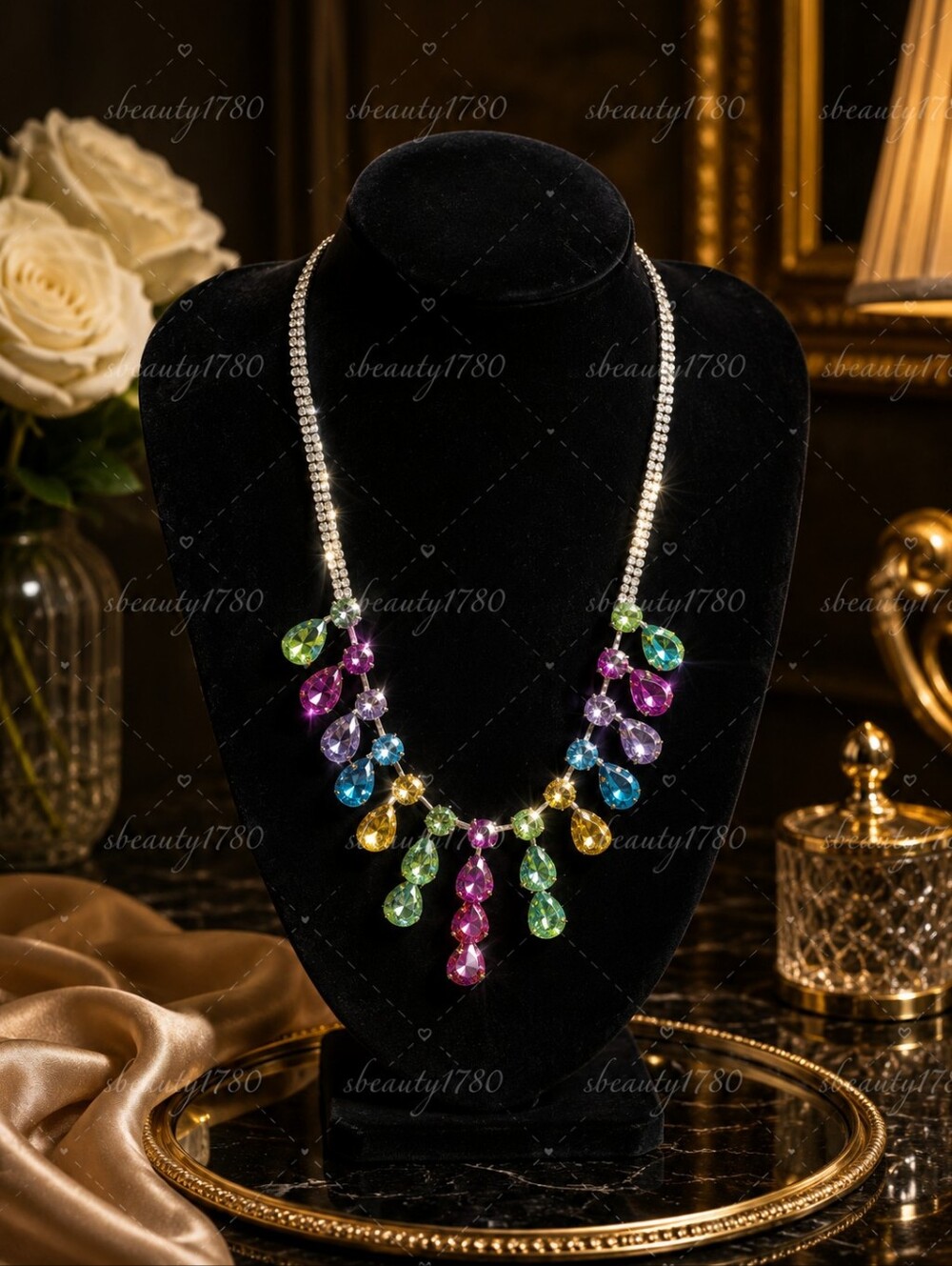 Multicolor Teardrop Crystal Statement Necklace - Women Jewelry